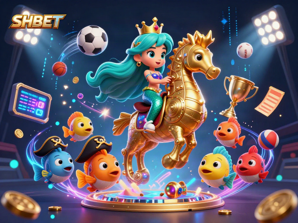 Experience thrilling gameplay at SHBET with a vibrant 3D casino illustration depicting exciting elements of online betting.