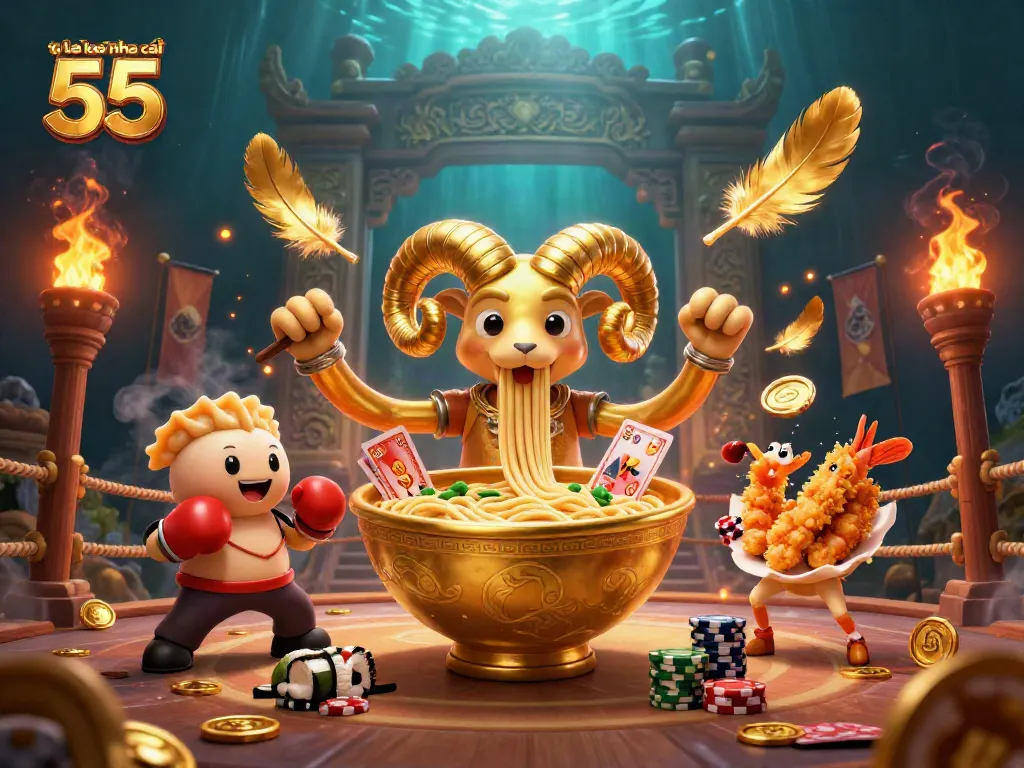 Explore ty le keo nha cai 55 through a vibrant 3D casino illustration full of dynamic action.