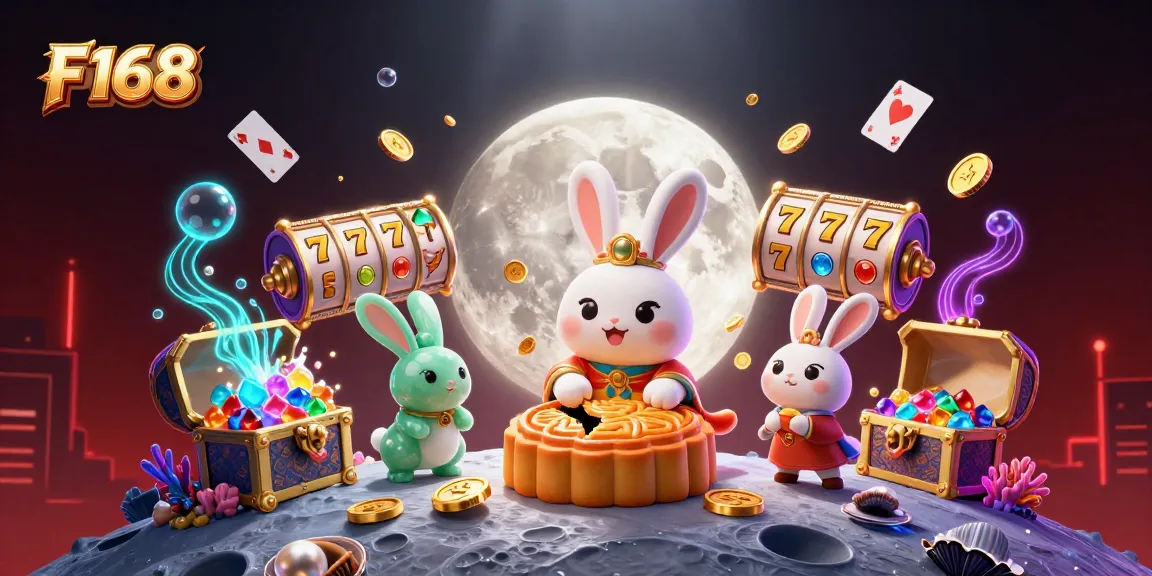 Engage with F168's vibrant online casino adventure, unveiling poker treasures amid a lunar spectacle.