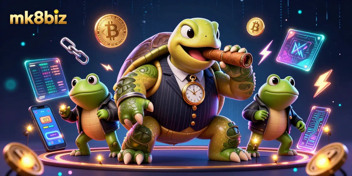 Experience mk8biz with vibrant characters and cryptocurrency elements in a dynamic casino scene.