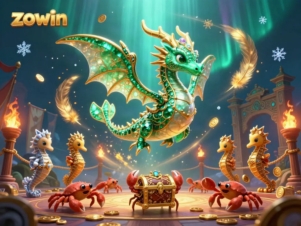 Experience the vibrant world of zowin with a majestic sea dragon and casino elements