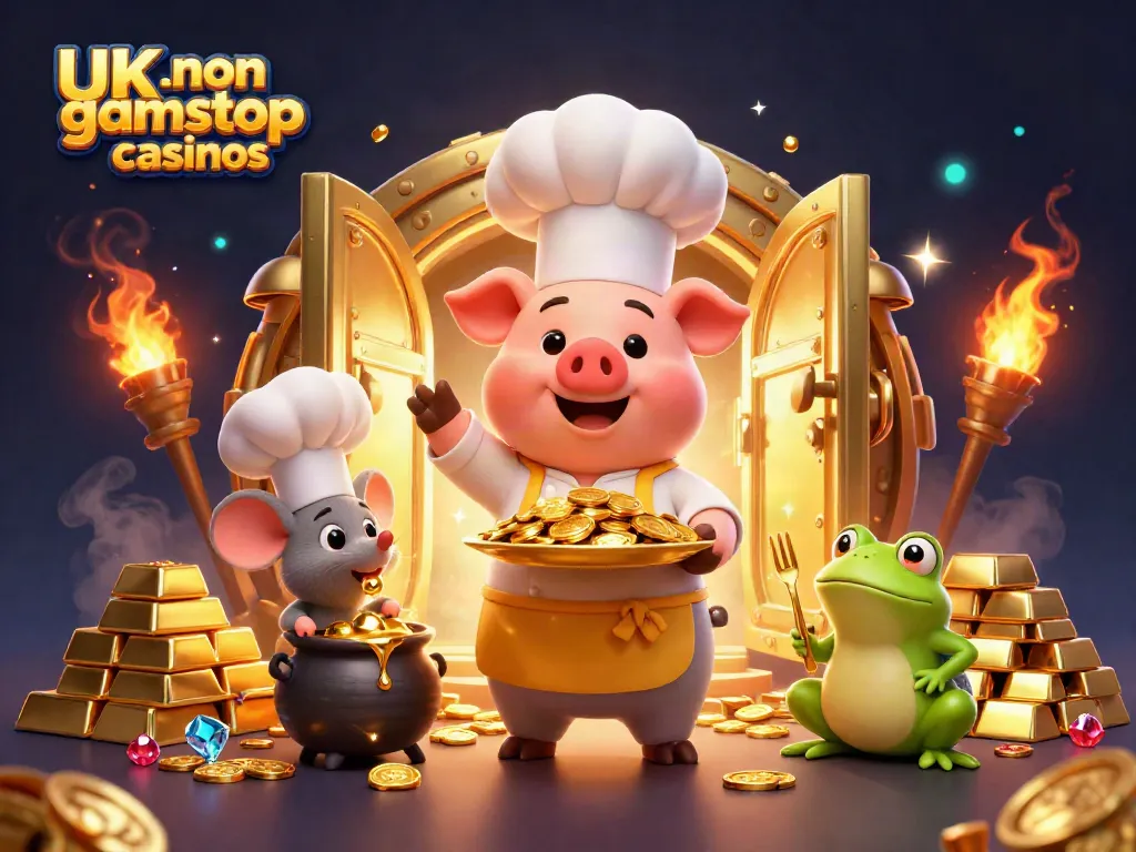 Experience the thrill of UK non gamstop casinos with this vibrant 3D illustration full of gold and excitement.
