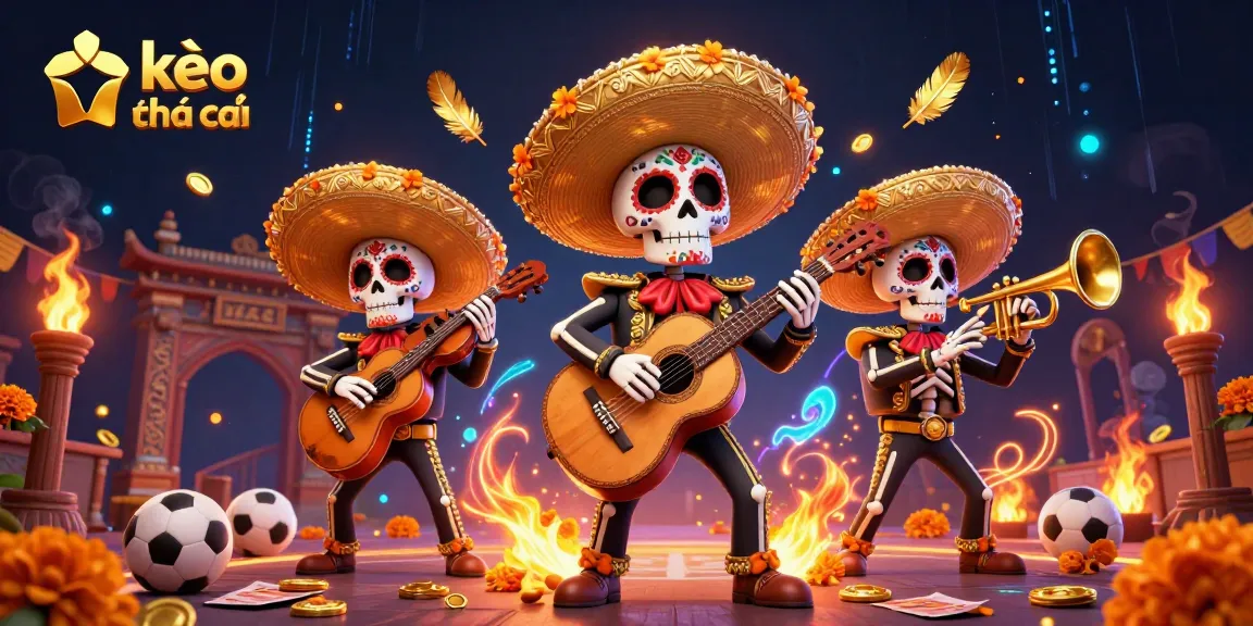 Bet on kèo nhà cái with a vibrant illustration of a mariachi band and sports betting elements.