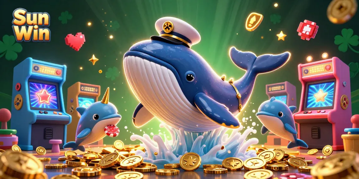 Experience thrilling gameplay with Sun Win, featuring a whimsical whale and playful dolphins in a vibrant casino setting.